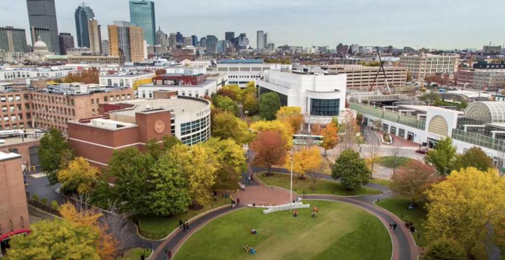 Arial view of Centennial Common at Northeastern University