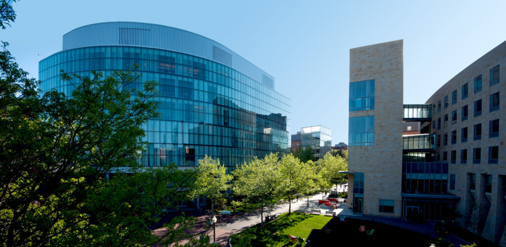 Behrakis Health Sciences Center on the Boston campus in Massachusetts on a sunny day.