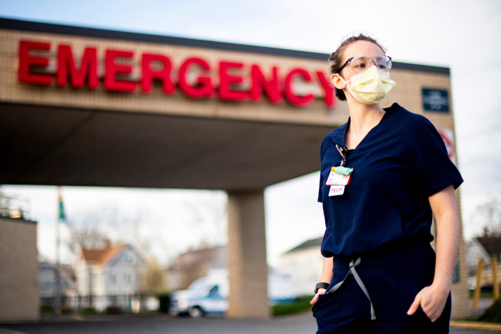 Northeaster health sciences student Alyson Dahlberg doing her co-op at a hospital emergency setting