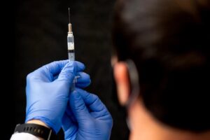 A closeup photo of a vaccine shot