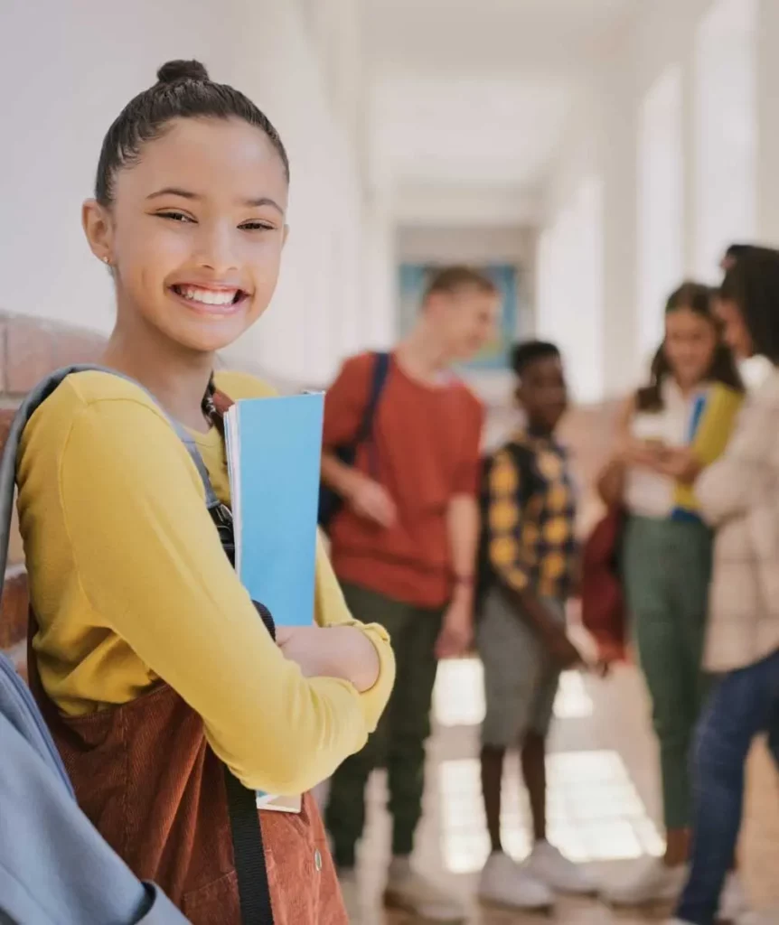 High school kids hanging out in a corridor between classes