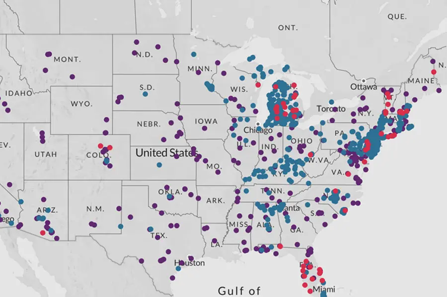 Map of PFAS contamination in US