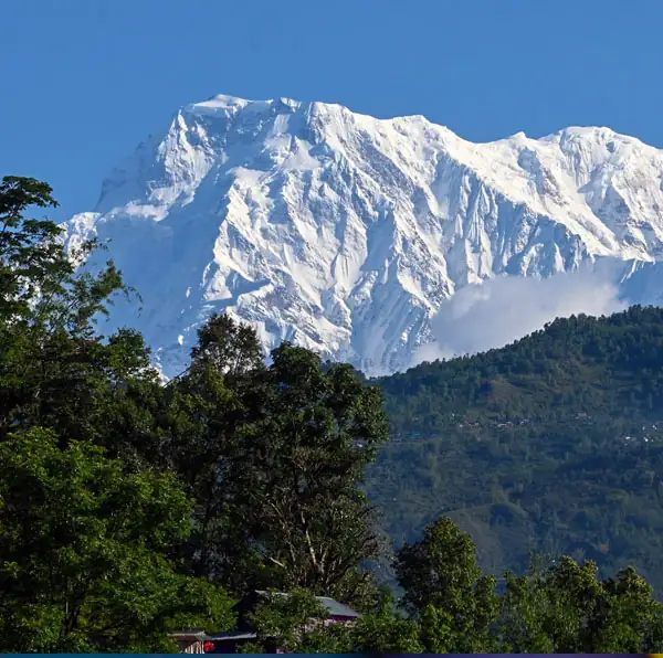 A view of snow covered peeks in Nepal