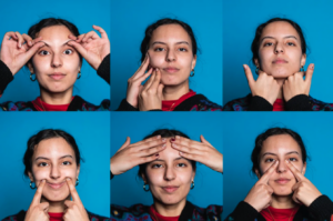 Scientific evidence is slim, but face yoga enthusiasts say exercising, stretching and massaging facial muscles reduces wrinkles and smooths lines. Photo by Alyssa Stone/Northeastern University