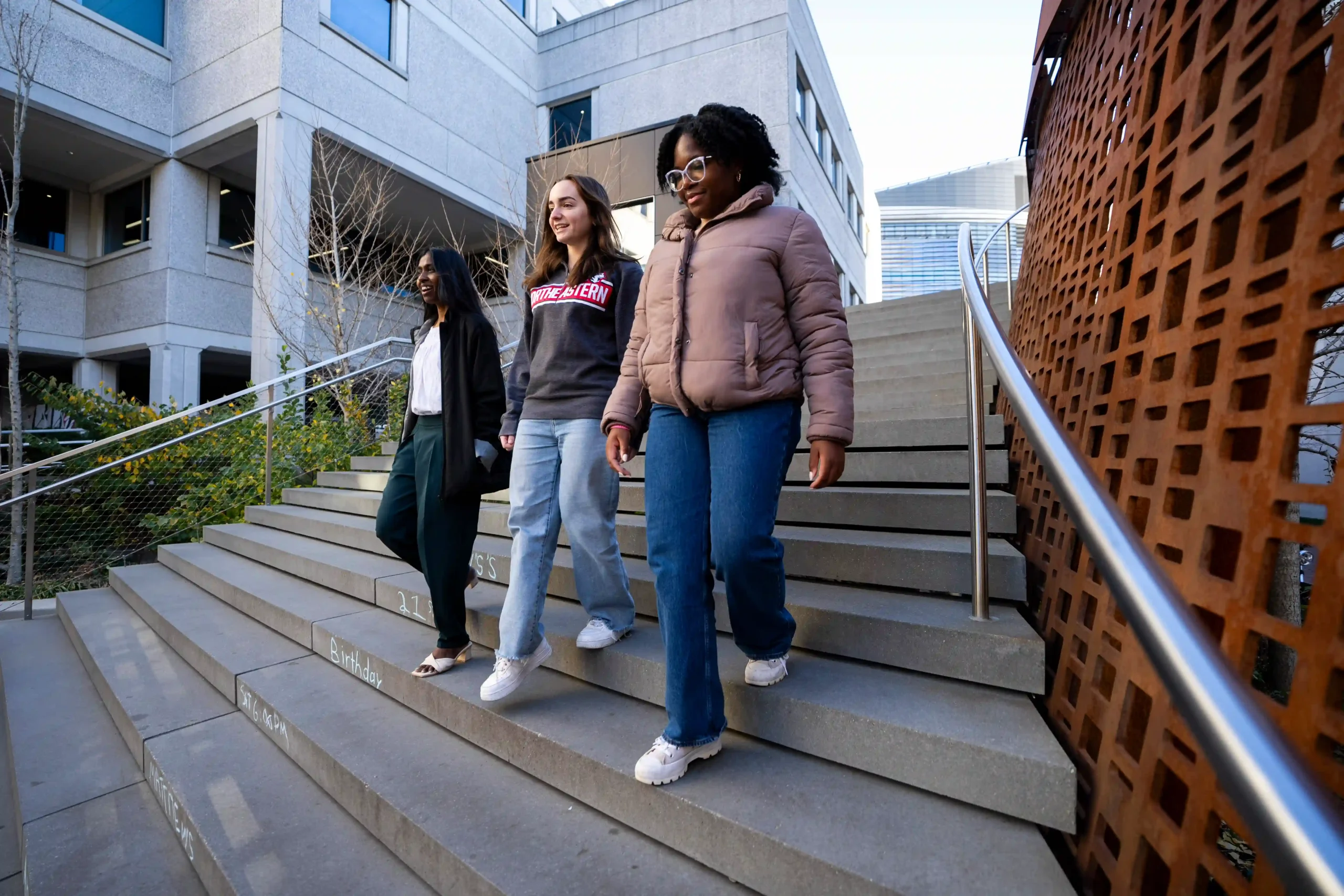 students walking down stairs