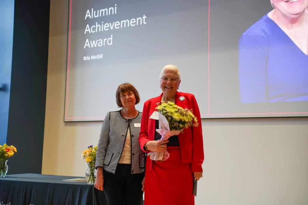 Photo of School of Pharmacy and Pharmaceutical Sciences' Tatiana Bronich with Kristina Lappin McGill, recipient of the SOPPS 2025 Alumni Achievement Award