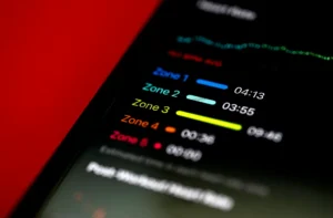 Photo of data of person's heart rate zones during workout.